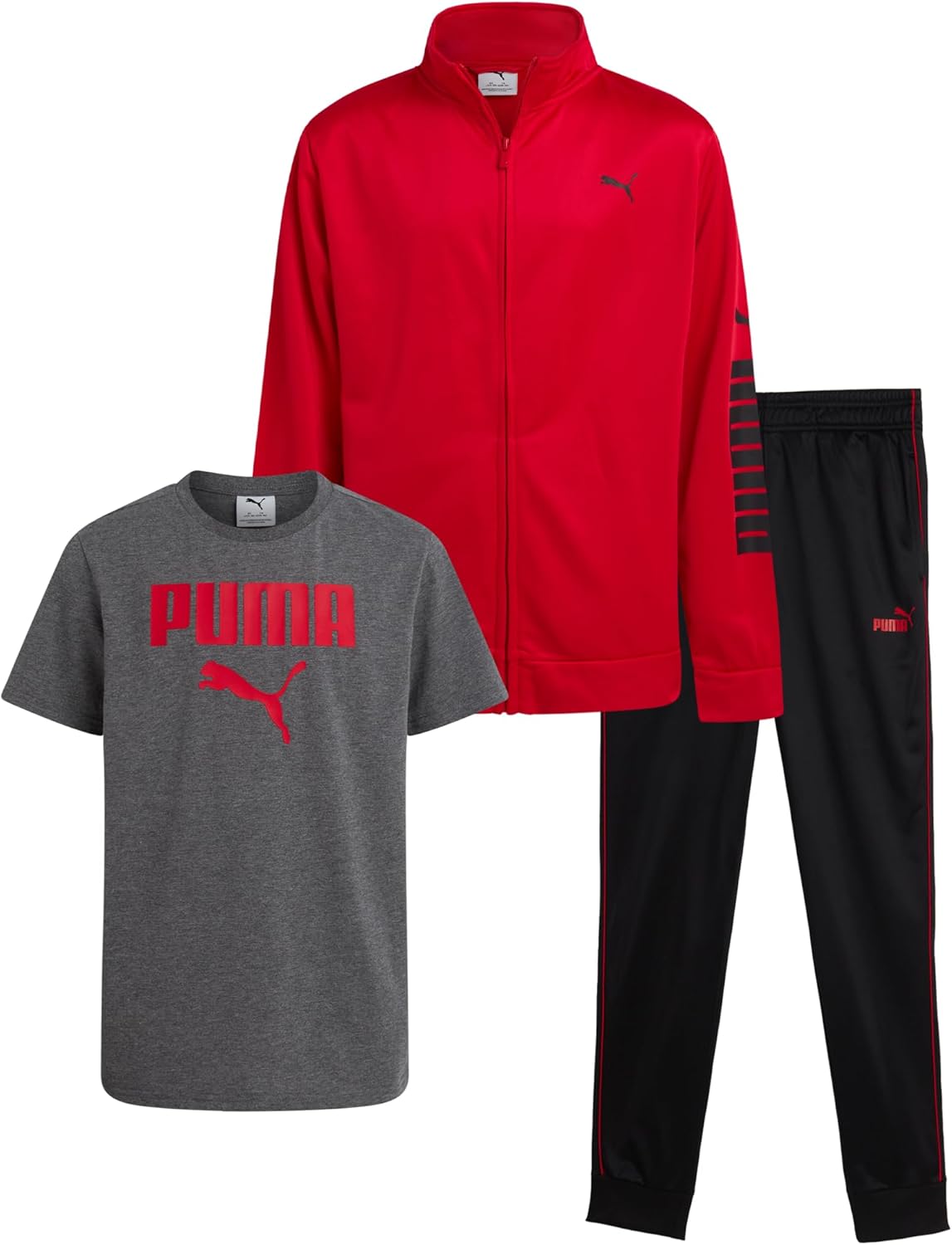 PUMA Boys Pants Set - 3 Piece Athletic T-Shirt, Zip Up Jacket, Jogger Pants - Boys Activewear Tricot Jogset (8-16)-6