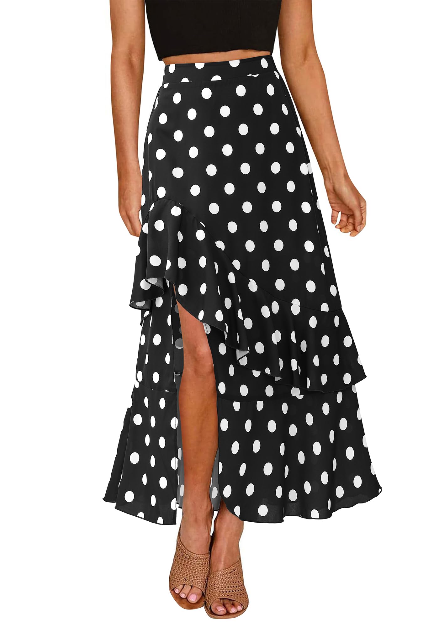 BTFBM Women 2026 Spring Summer Long Skirts Dress Boho Floral Elastic Waist Split Ruffle High Low Beach Maxi Skirt Clothes