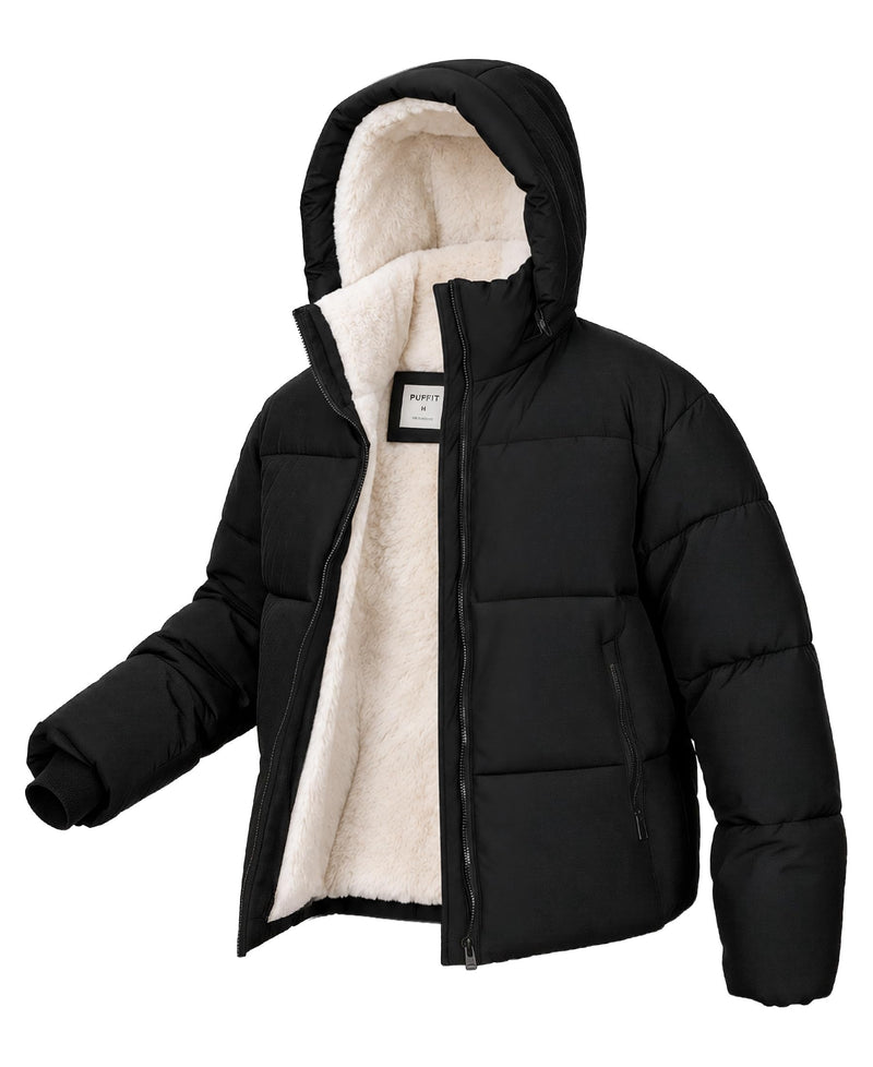 Women's Cropped Puffer Jacket with Faux Fur Lining Quilted Coat Winter