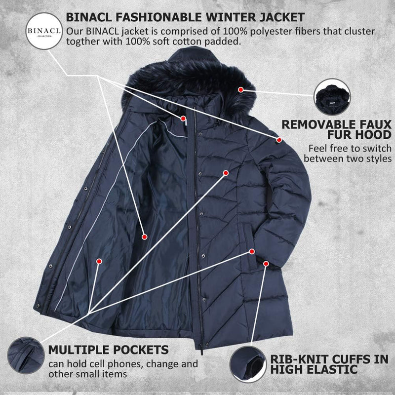 BINACL Women's Winter Warm Thicken Long Outwear Pockets Coat Parka Jacket XS-3XL-49