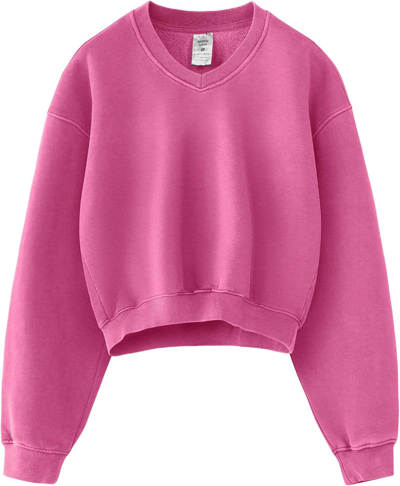 Hatant Sweatshirt for Women Acid Wash Athletic Hoodie Heritage Fleece V-neck Long Sleeve Hoodie Fleece Women Sweatshirt-82