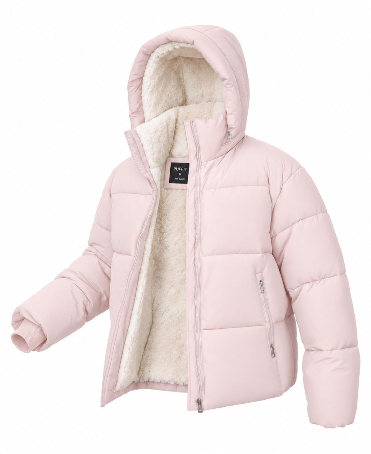 Women's Cropped Puffer Jacket with Faux Fur Lining Quilted Coat Winter