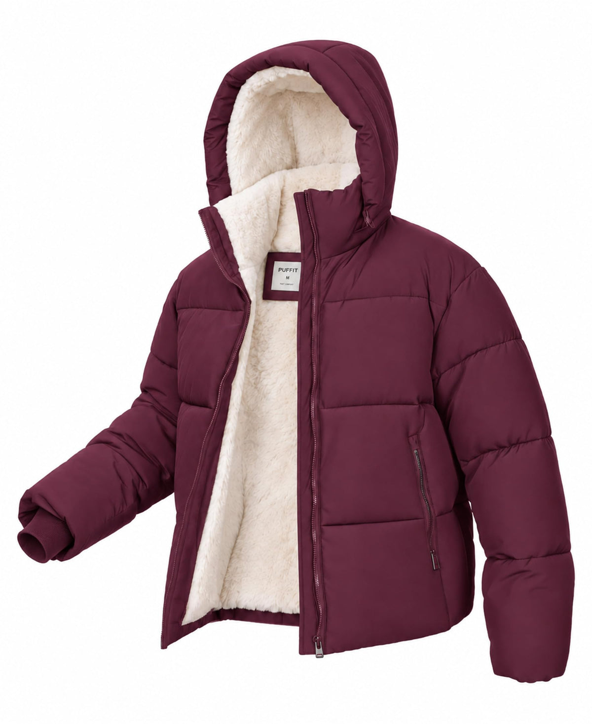 Women's Cropped Puffer Jacket with Faux Fur Lining Quilted Coat Winter