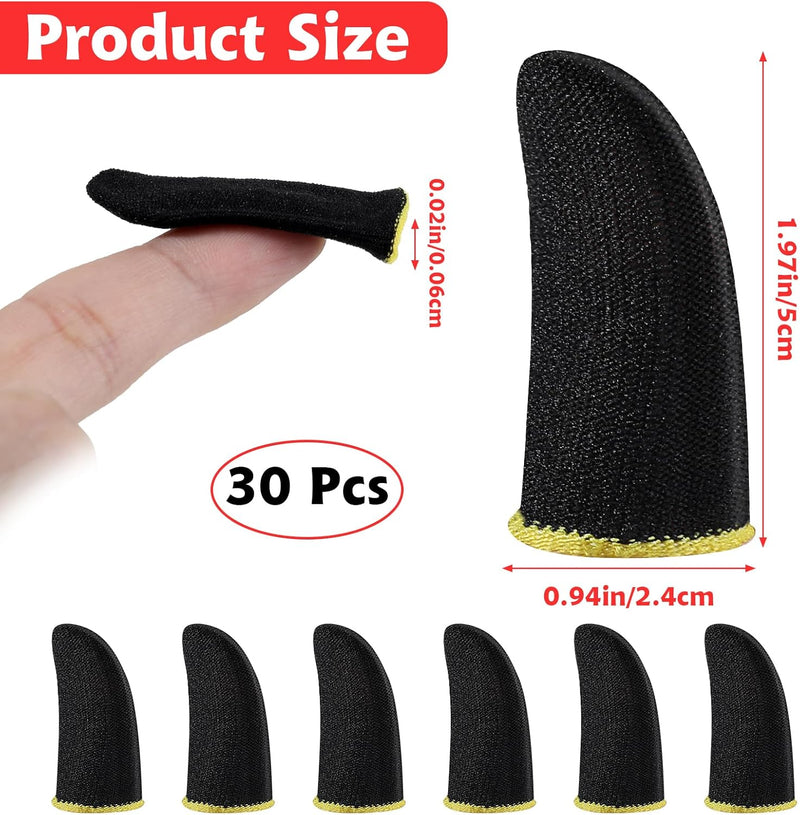 30pcs Gamer Finger Sleeves Carbon Compression Support Thumb Gloves Touchscreen Finger Cover Anti Sweat Mobile Phone Tablet Gaming Stabilizer for All Touchscreen Devices