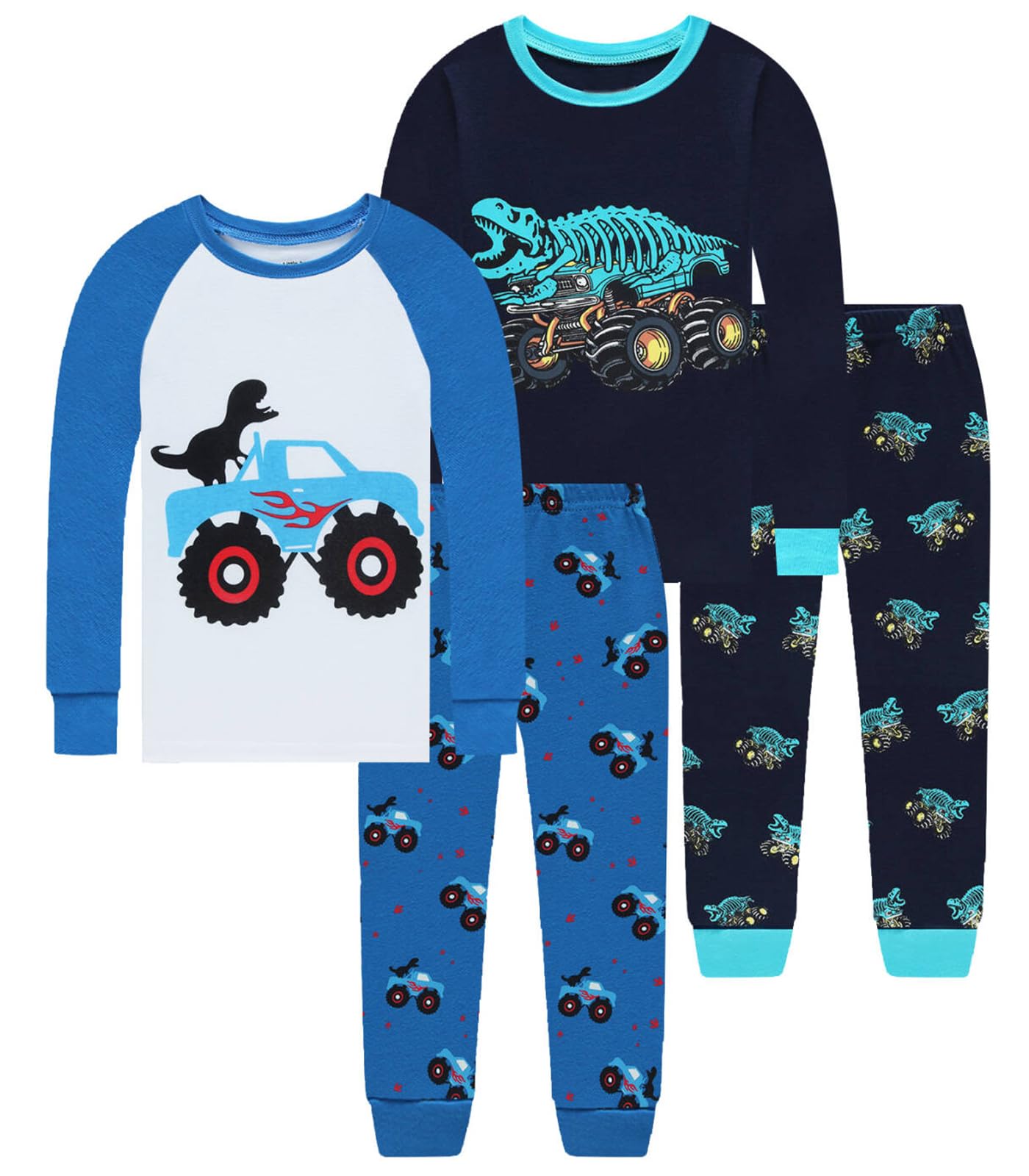 Little bety 4 Pieces Boys Pajamas Toddler Boys Long Sleeve Cotton Pjs Kids Sleepwear Sets 24Months-12Years