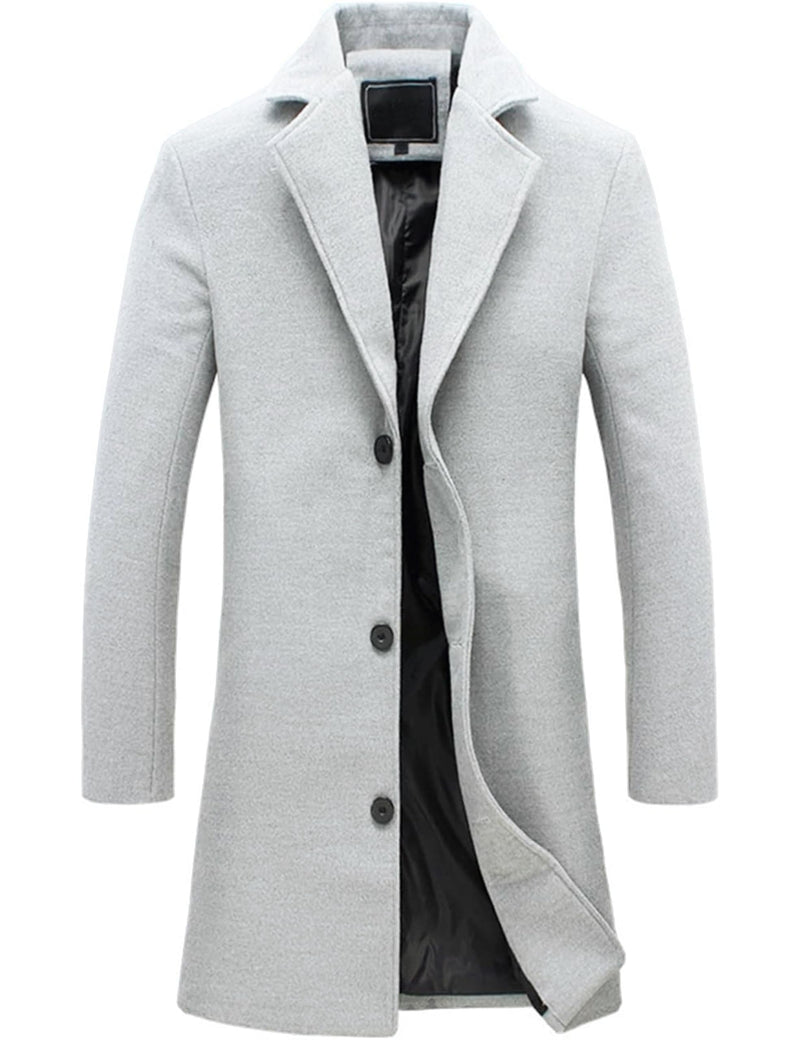 Springrain Men's Wool Blend Pea Coat Notched Collar Single Breasted Overcoat Warm Winter Trench Coat-12