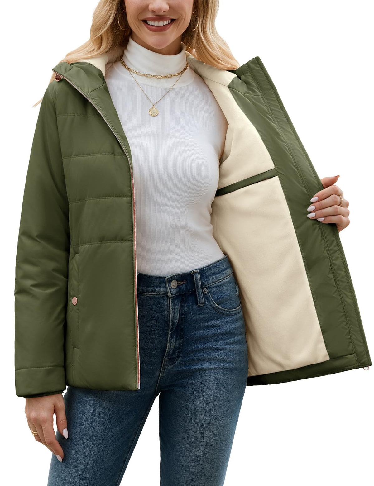 Yusongirl Women's Winter Quilted Puffer Jacket Water Repellent Fleece Lined