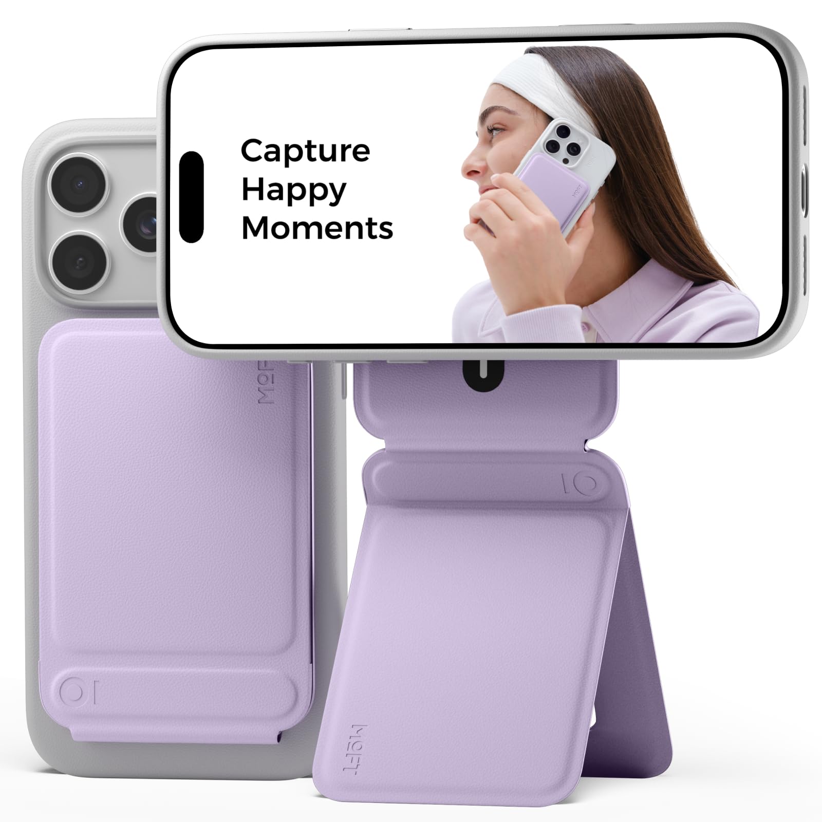 MOFT Phone Tripod Stand Selfie Stick for iPhone, Multi-Angles iPhone Stand, Lightweight & Portable Phone Holder, Strong Magnets, MOVAS Vegan Leather, Travel Essentials, Seafoam (Without Card Slot)