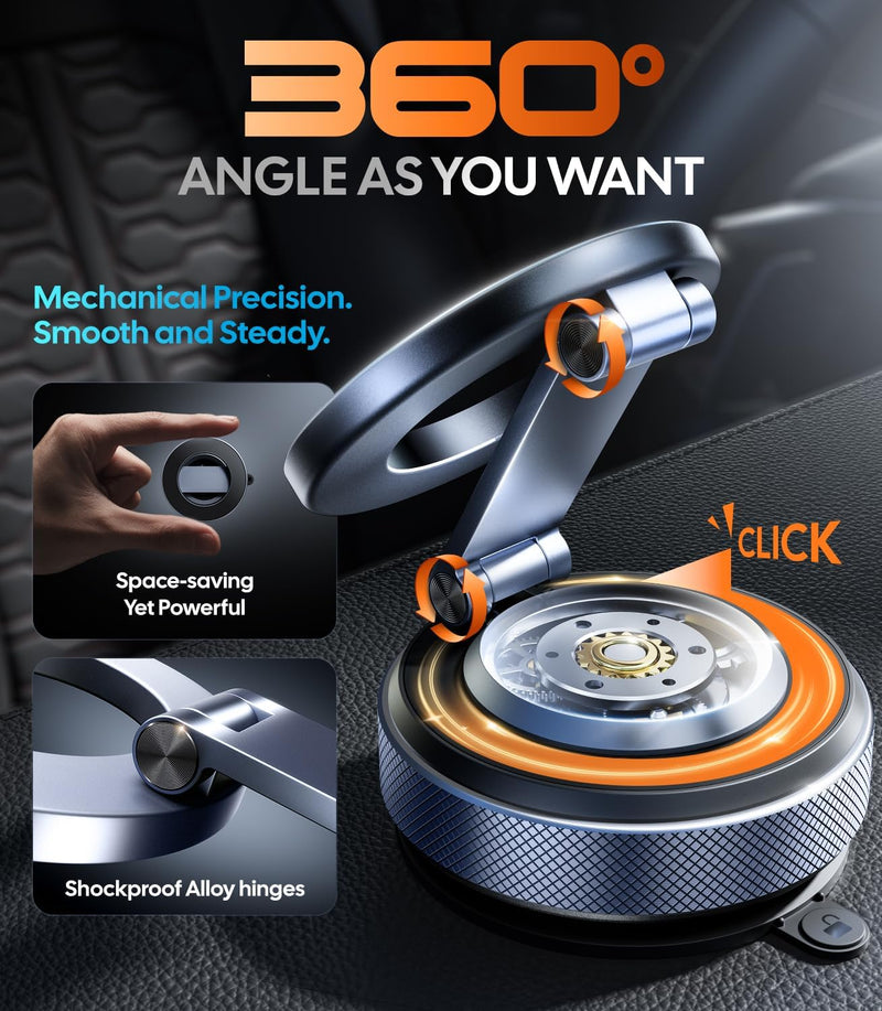 Wigoo Vacuum Magnetic Phone Holder for Car for Magsafe [80LBS Suction & 3000gf Magnetic] 360° Adjustable Car Phone Mount, for iPhone 17 Pro Max 16 15 14 13 12 Air Plus, Black