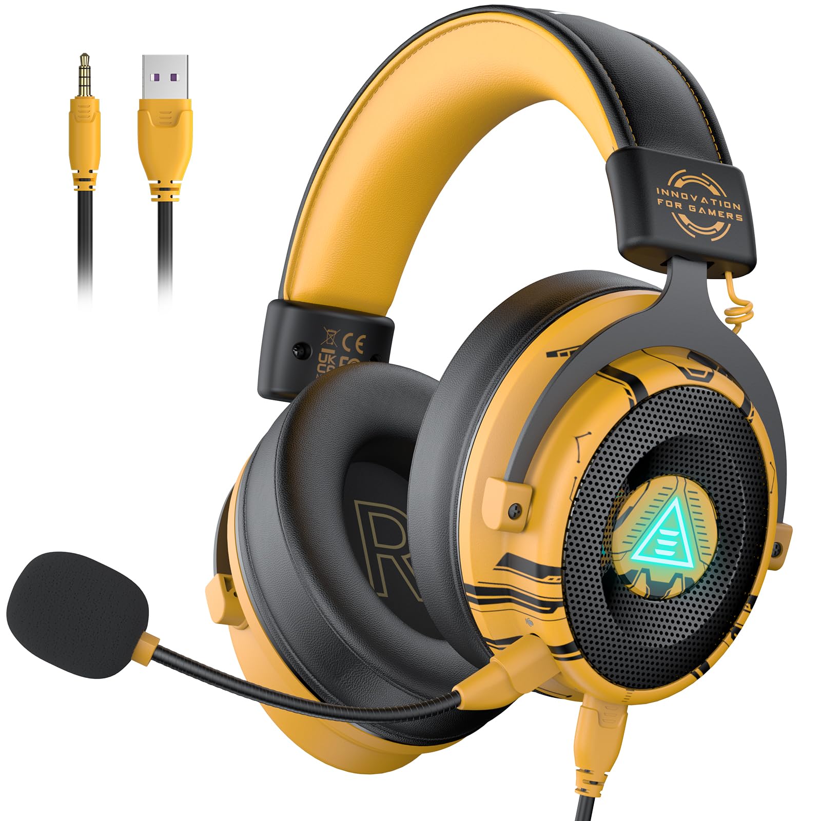 EKSA E900 Pro USB Gaming Headset for PC - Computer Headset with Detachable Noise Cancelling Mic, 7.1 Surround Sound, 50MM Driver - Headphones with Microphone for PS4/PS5, Xbox One, Laptop, Office