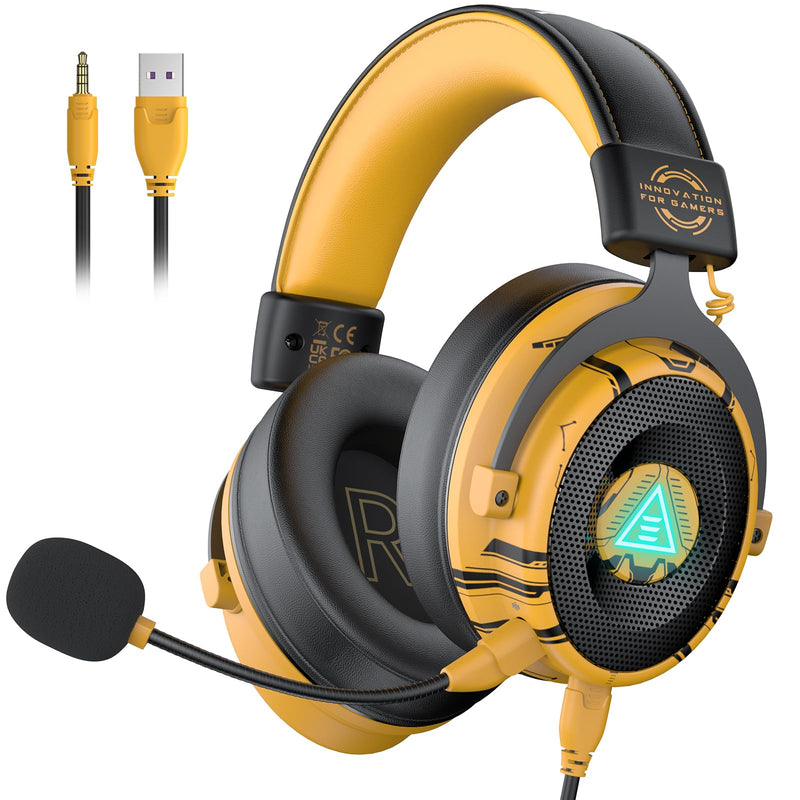 EKSA E900 Pro USB Gaming Headset for PC - Computer Headset with Detachable Noise Cancelling Mic, 7.1 Surround Sound, 50MM Driver - Headphones with Microphone for PS4/PS5, Xbox One, Laptop, Office