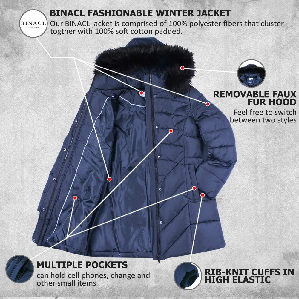BINACL Women's Winter Warm Thicken Long Outwear Pockets Coat Parka Jacket XS-3XL-75