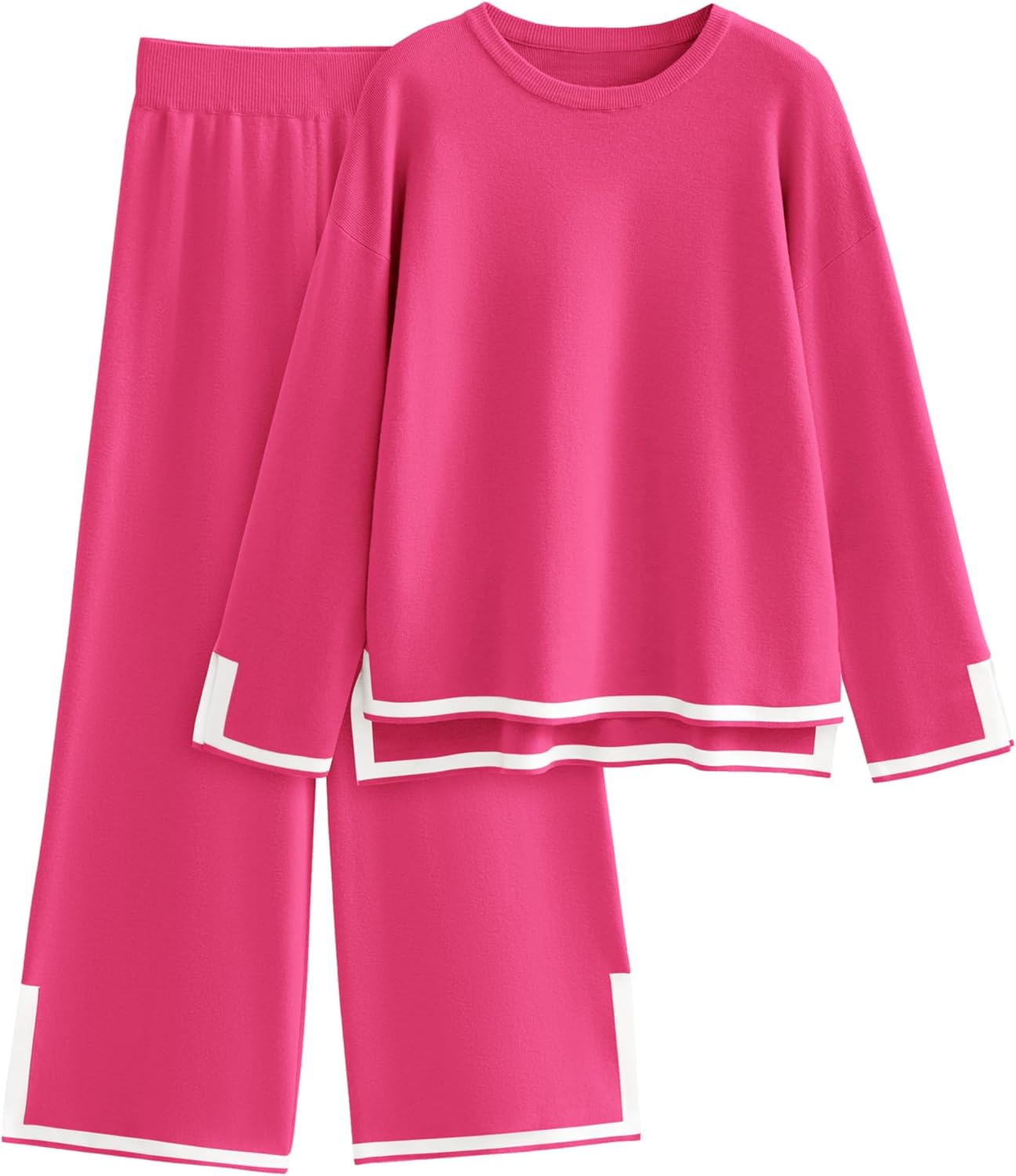 Tanming Women's 2 Piece Outfits Long Sleeve Knit Sweater Top Wide Leg Pants Lounge Sets Tracksuits-1