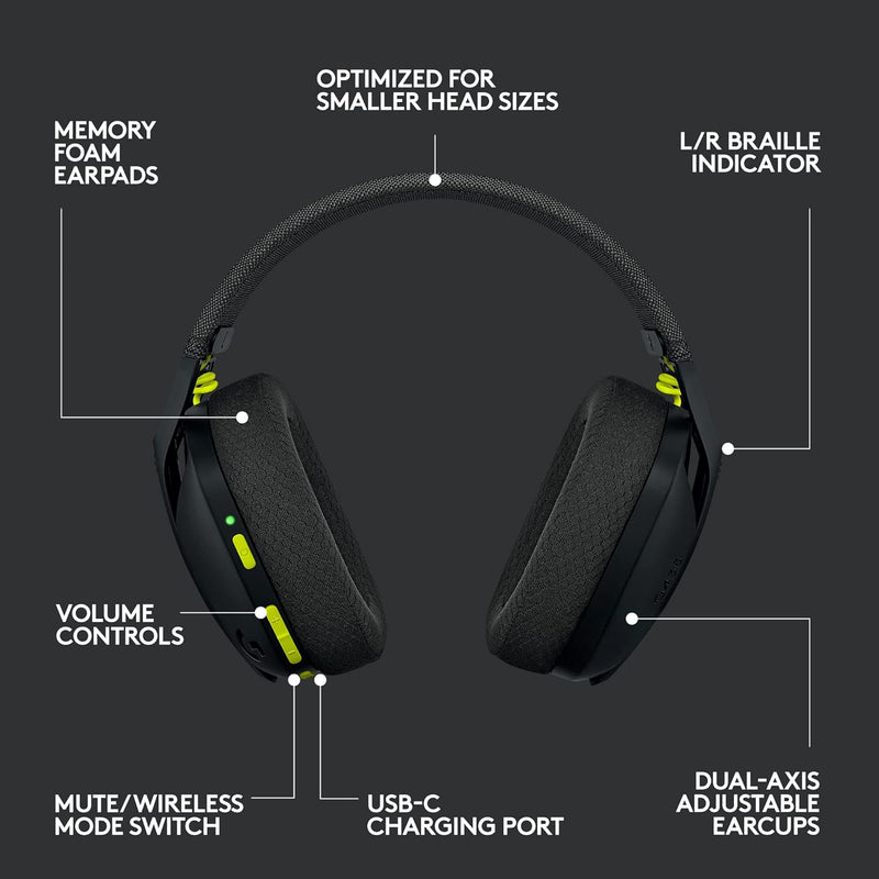 Logitech G435 Lightspeed & Bluetooth Wireless Gaming Headset - Lightweight Over-Ear Headphones, Built-in mics, 18h Battery, Dolby Atmos, PC, PS4, PS5, Nintendo Switch/Switch 2, Mobile - Black