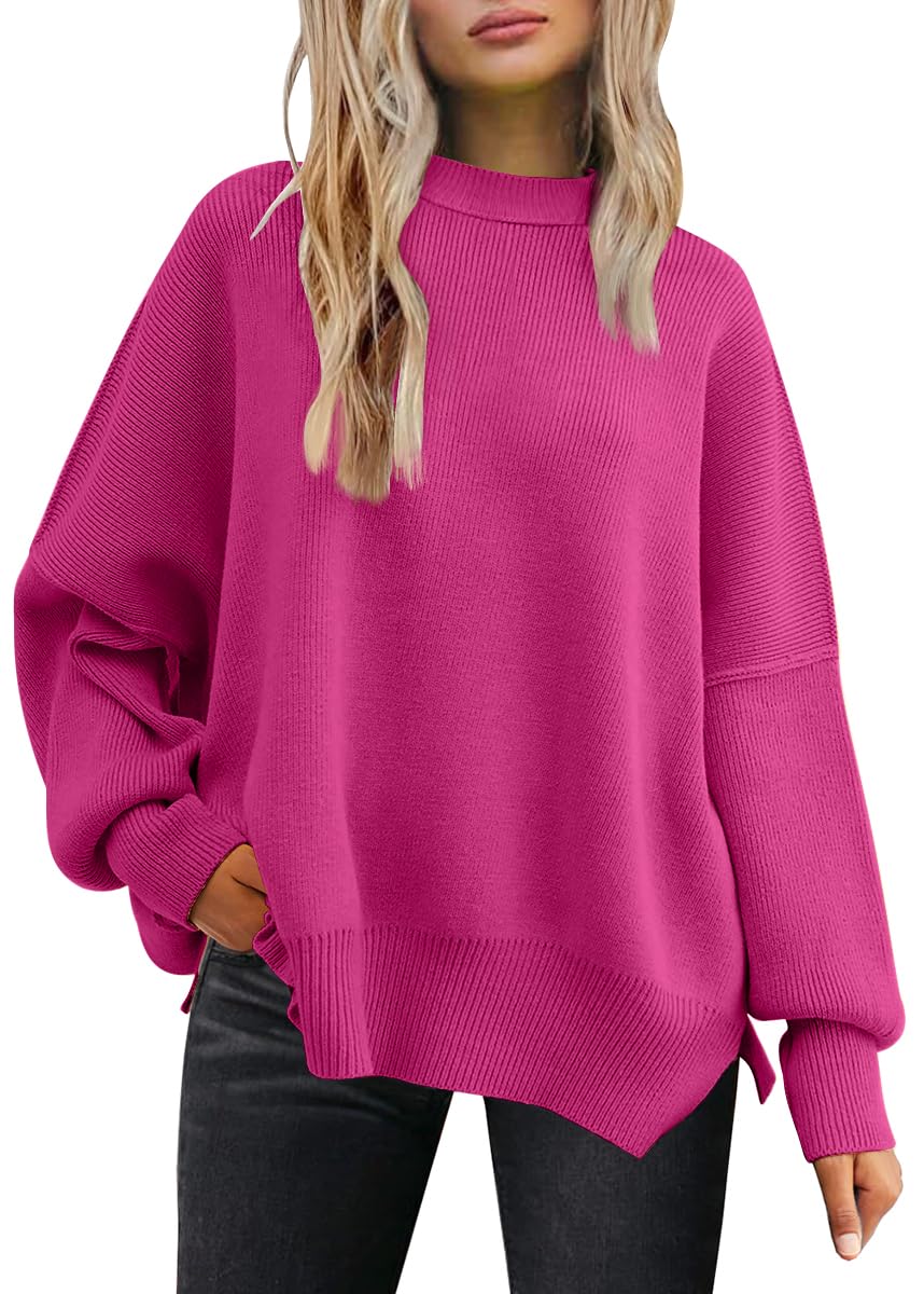 LILLUSORY Women's Oversized Batwing Sweaters 2025 Fall Outfits Trendy Crewneck Knit Side Slit Fashion Pullover Tops-52