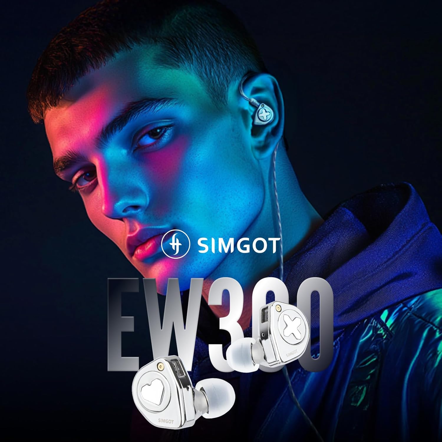 Linsoul SIMGOT EW300 1DD+1Planar+1PZT Hybrid Driver in Ear Monitor, Wired Earbuds IEM, Gaming Earbuds with Detachable Nozzles, Silver-Plated OFC IEM Cable for Audiophile Musician (Standard Edition)