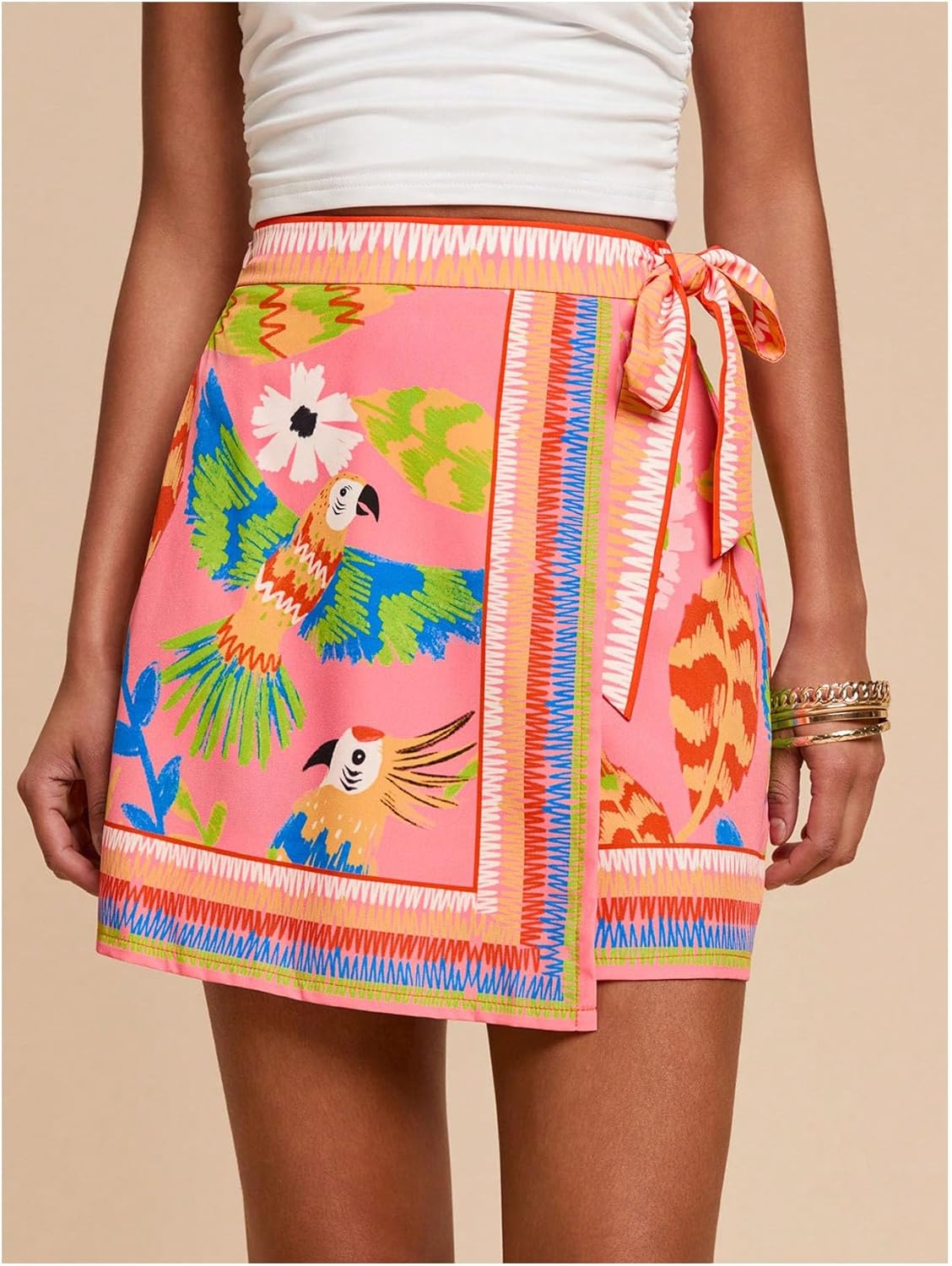 MAKEMECHIC Women's Summer Boho Wrap Mini Skirt Beach Vacation Short Skirts
