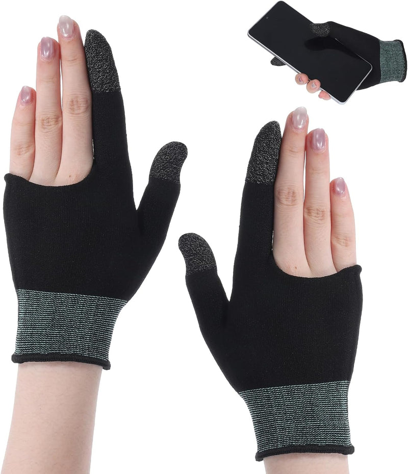 Ultra-Thin Mobile Gaming Gloves, Gaming Gloves for Sweaty Hands, Touchscreen Gaming Finger Sleeves for Phone Tablet Game Players Streamer (Black + Green)