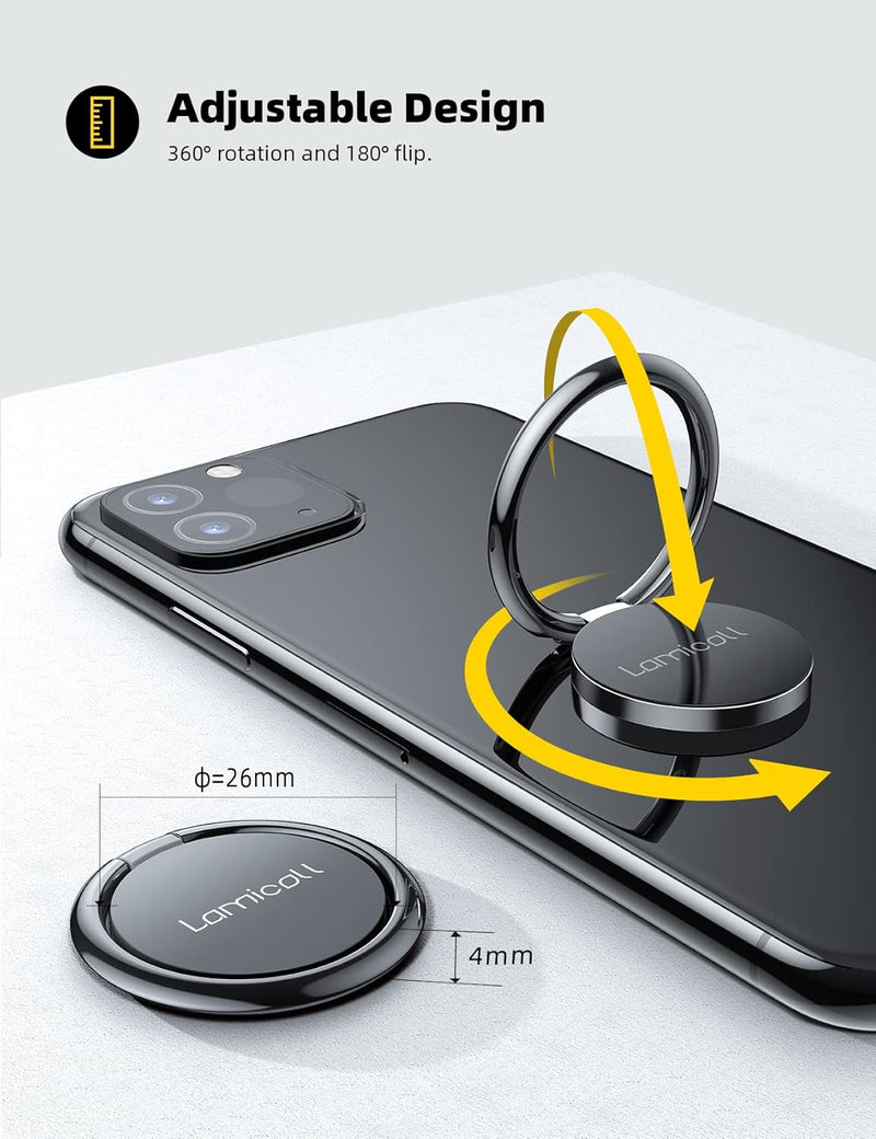 Lamicall Cell Phone Ring Holder Stand - Phone Finger Gip Kickstand, 360° Rotation Polished Metal Grip for Magnetic Car Mount, Fit for iPhone 17/16/15/14 Pro Max Air, Android Smartphone Accessories