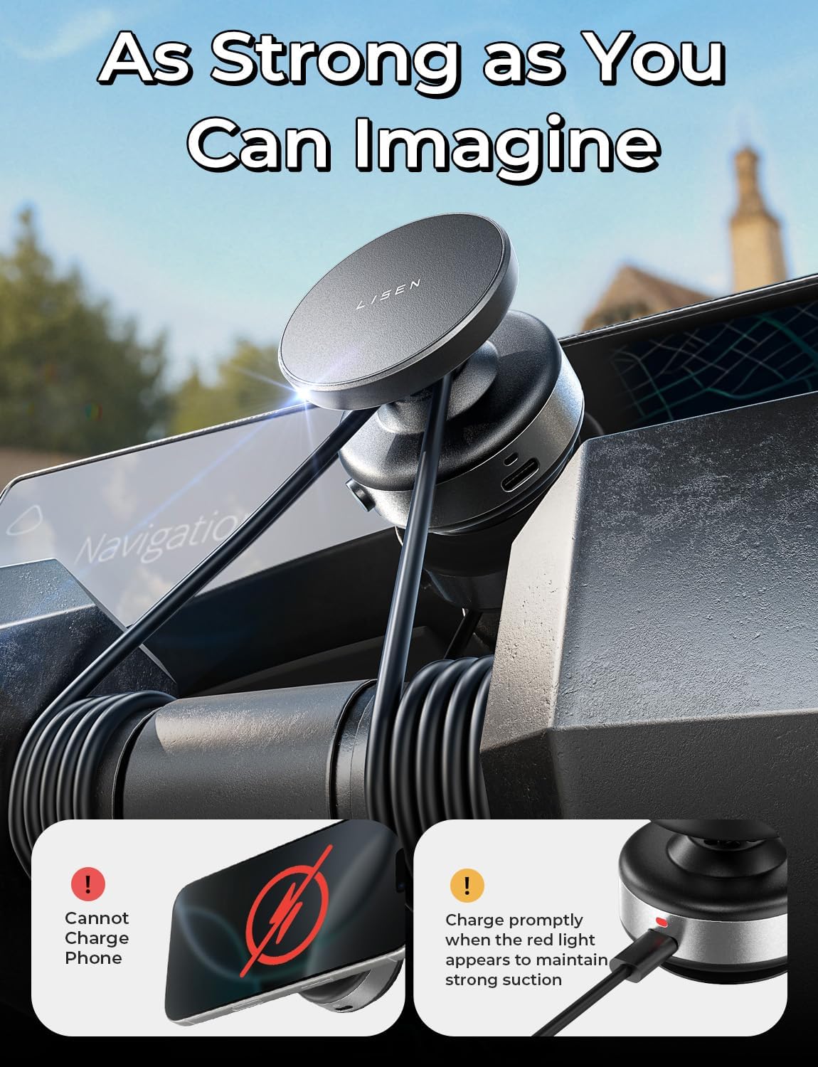 LISEN Suction Phone Mount, Content Creator Vlogging Portable Super Stable Electric Vacuum Magnetic Phone Holder, 360 Adjustable Travel Multi-Scene TikTok for iPhone 17 Pro Max Air 16e 16 15 Kits