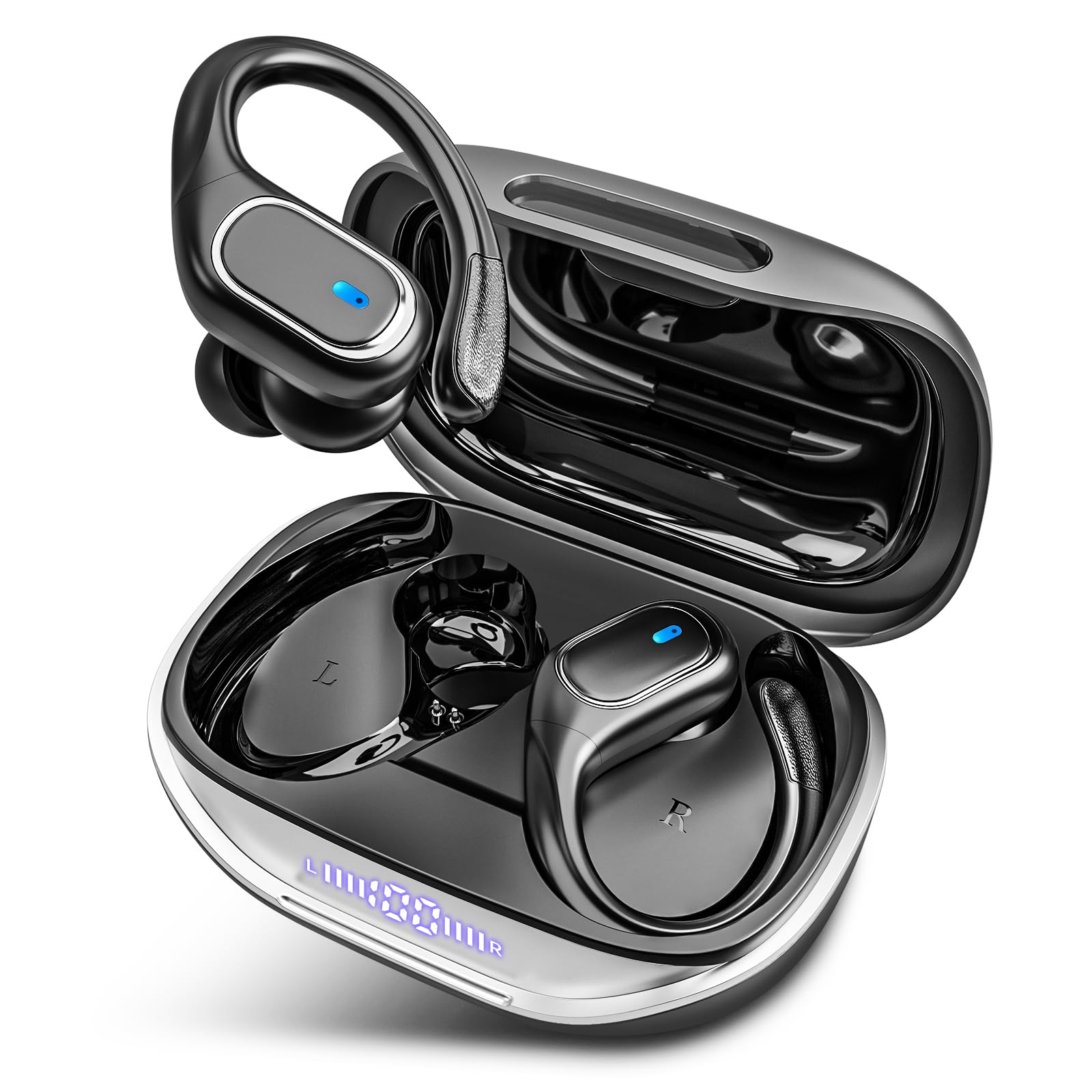 Wireless Earbuds, Sports Bluetooth Headphones, 80Hrs Playtime Ear Buds with LED Power Display, Noise Canceling Headset, IPX7 Waterproof Earphones for Workout/Running（Rose Gold）