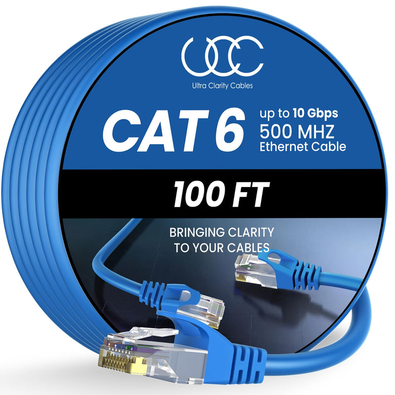 Ultra Clarity Cables Cat 6 Ethernet Cable 100 ft, Outdoor&Indoor 10Gbps Ethernet Cable, High Speed Cat6 Cable RJ45 LAN Internet Cable for Computer, Router, Modem, PS4/5, Xbox, Gaming - Black
