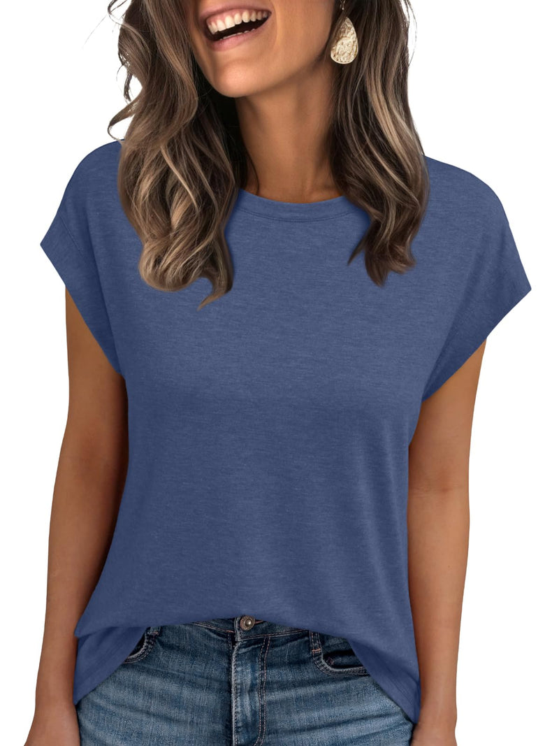 AUTOMET Women's Cap Sleeve Tops for Summer - Soft Stretchy Versatile Shirts for Office Casual Date Everyday Wear