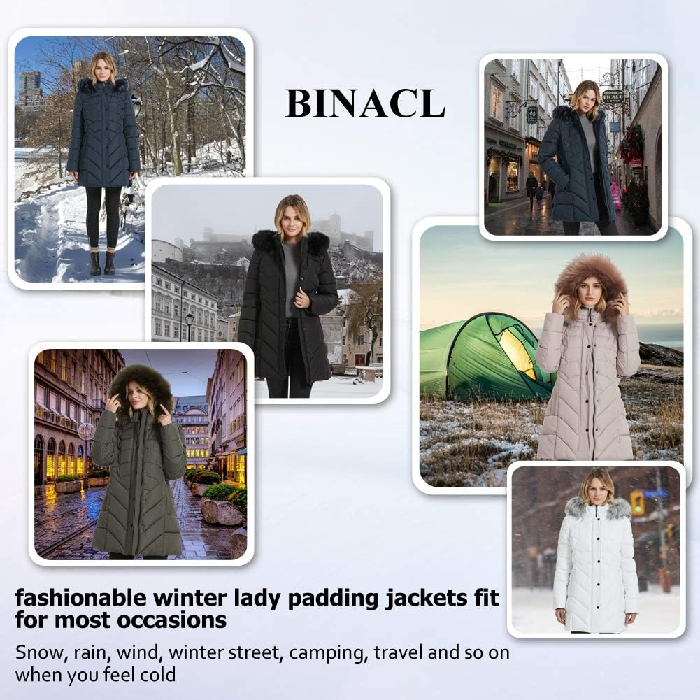 BINACL Women's Winter Warm Thicken Long Outwear Pockets Coat Parka Jacket XS-3XL-90
