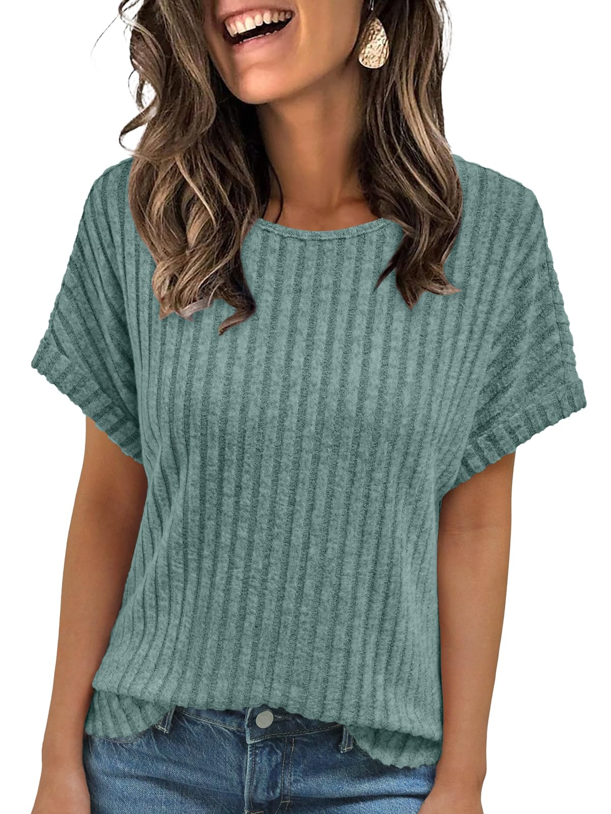 AUTOMET Women Textured Shirts Fall Sweaters Loose Fit Short Sleeve Tunic Tops 2025 Dressy Casual Business Blouses-58