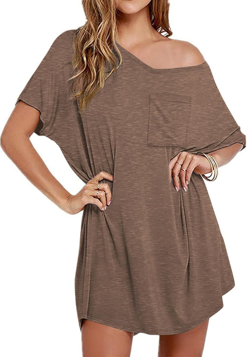 Ekouaer Womens Tshirt Nightgown Cotton V Neck Sleepshirts Comfy Casual Nightshirt for Women-35