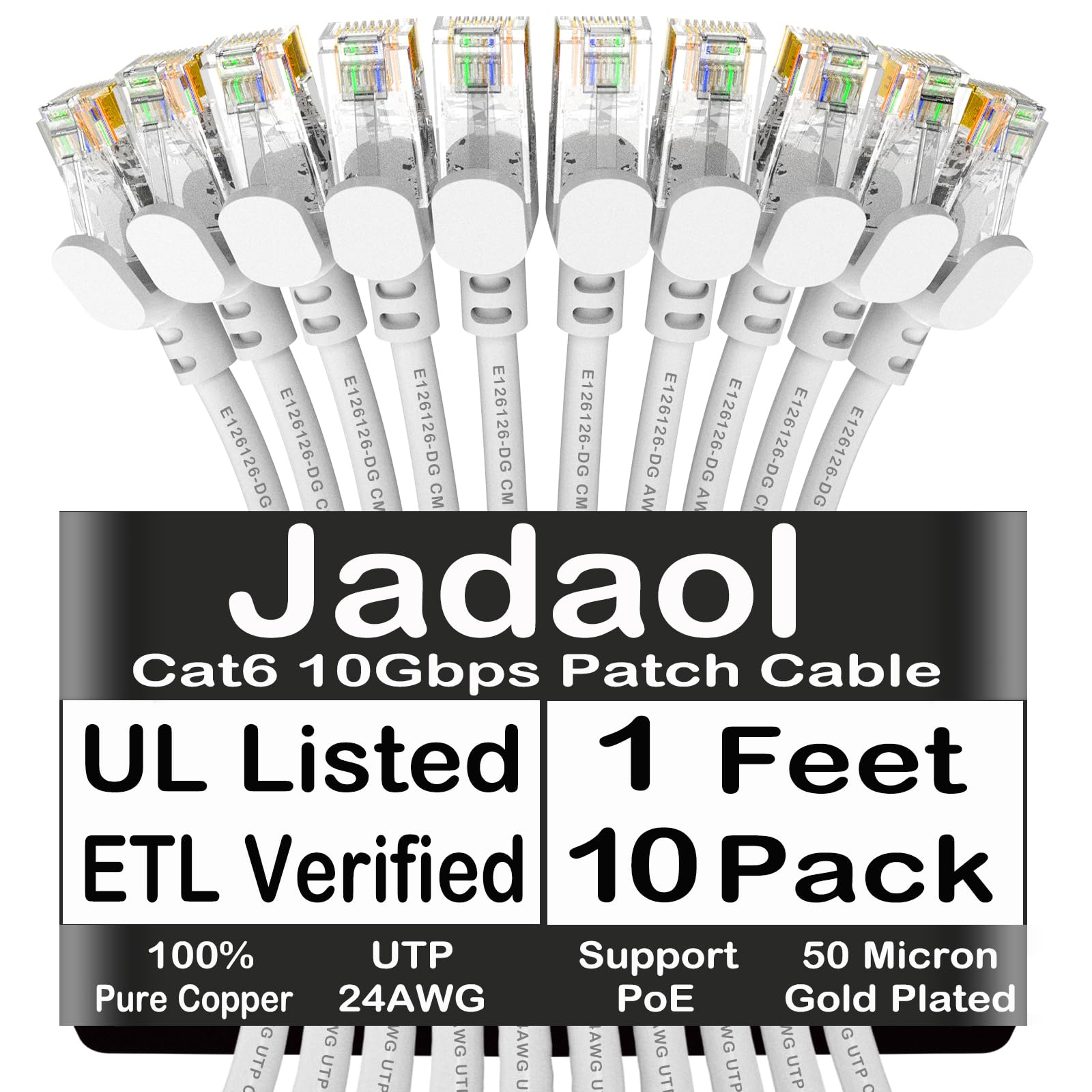 Jadaol Cat 6 Ethernet Cable 50 ft, 10Gbps Support Cat8 Cat7 Network, Flat RJ45 LAN Patch Cable, High-Speed Wired Internet Cable for Router, Modem, Switch, Gaming Consoles, PC, Streaming Devices, White