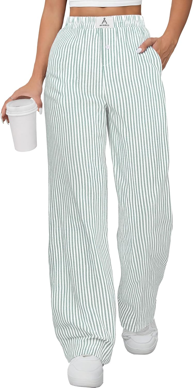ANRABESS Womens Striped Gingham Pants 2026 Pajama Lounge Boxer Pants Cute Comfy PJ Bottoms with Pockets Y2K Plaid Outfits-63