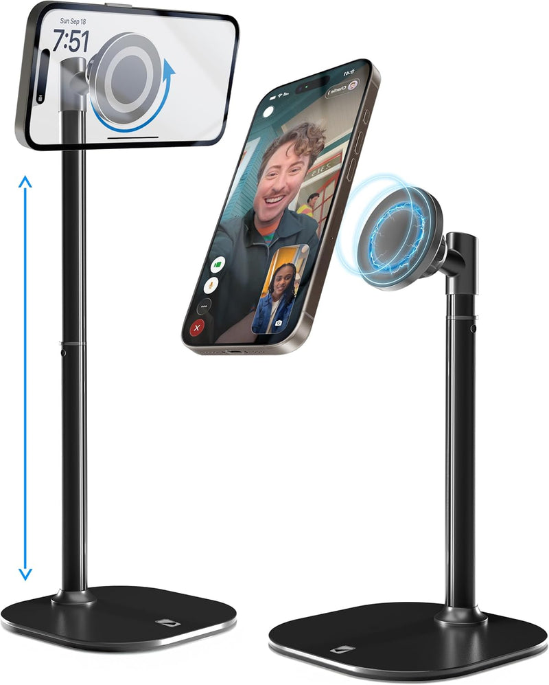 COOPER MagStand, Adjustable Magnetic iPhone Stand for Desk & Phone Holder for Video Recording, Compatible with MagSafe, Stand for iPhone 17 Pro Max, 16/15/14/13/12, Small Mag Safe Tripod (Black)