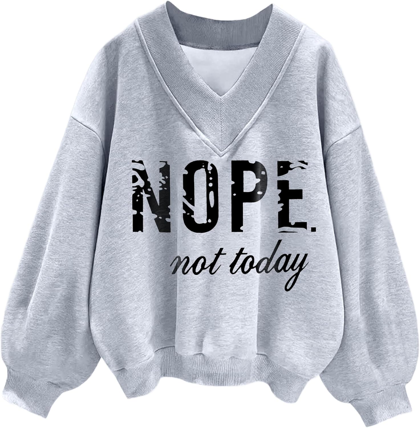 Hilinker Womens V Neck Oversized Sweatshirts Casual Drop Shoulder Long Sleeve Pullover Tops-58