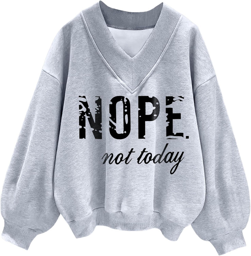 Hilinker Womens V Neck Oversized Sweatshirts Casual Drop Shoulder Long Sleeve Pullover Tops-26