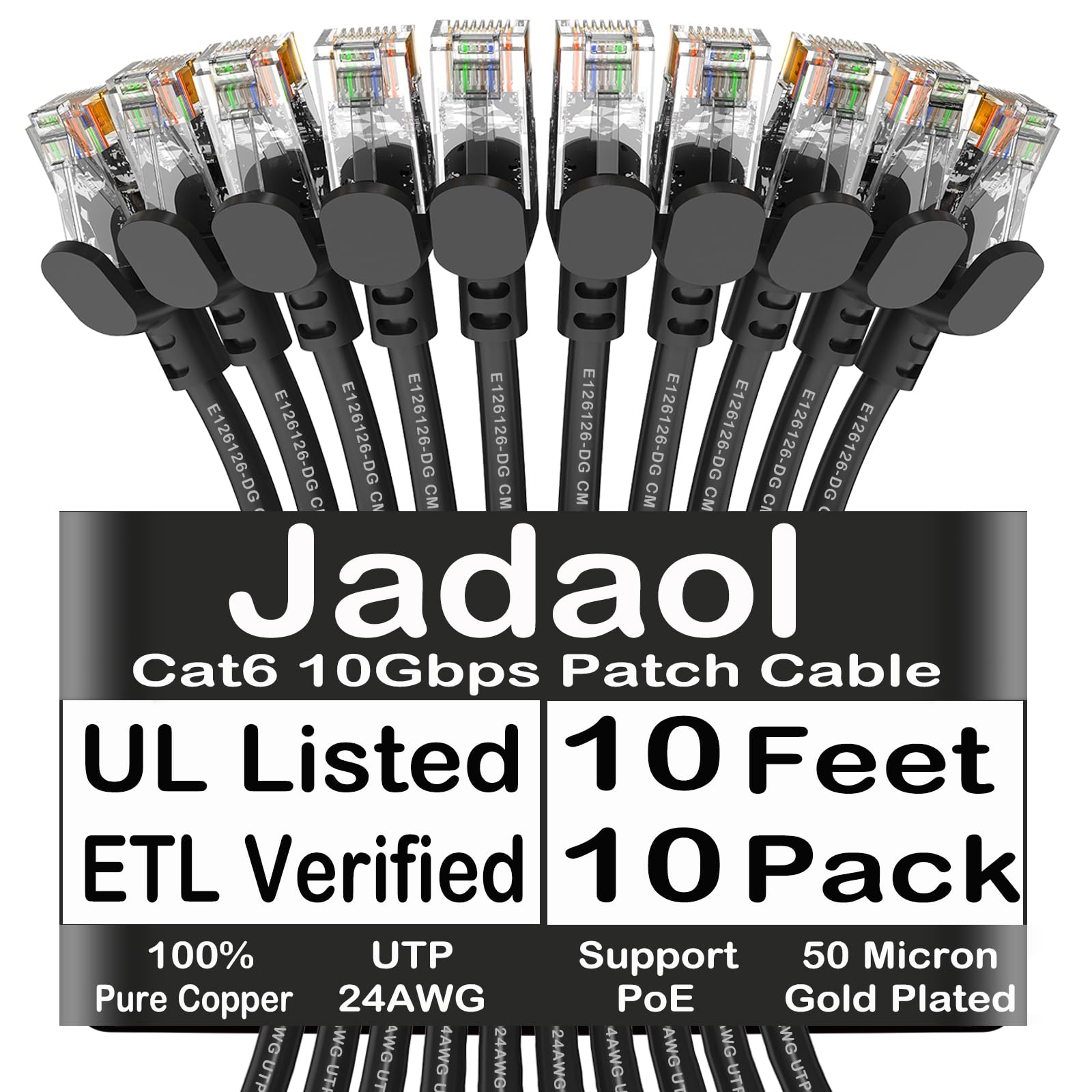 Jadaol Cat 6 Ethernet Cable 50 ft, 10Gbps Support Cat8 Cat7 Network, Flat RJ45 LAN Patch Cable, High-Speed Wired Internet Cable for Router, Modem, Switch, Gaming Consoles, PC, Streaming Devices, White
