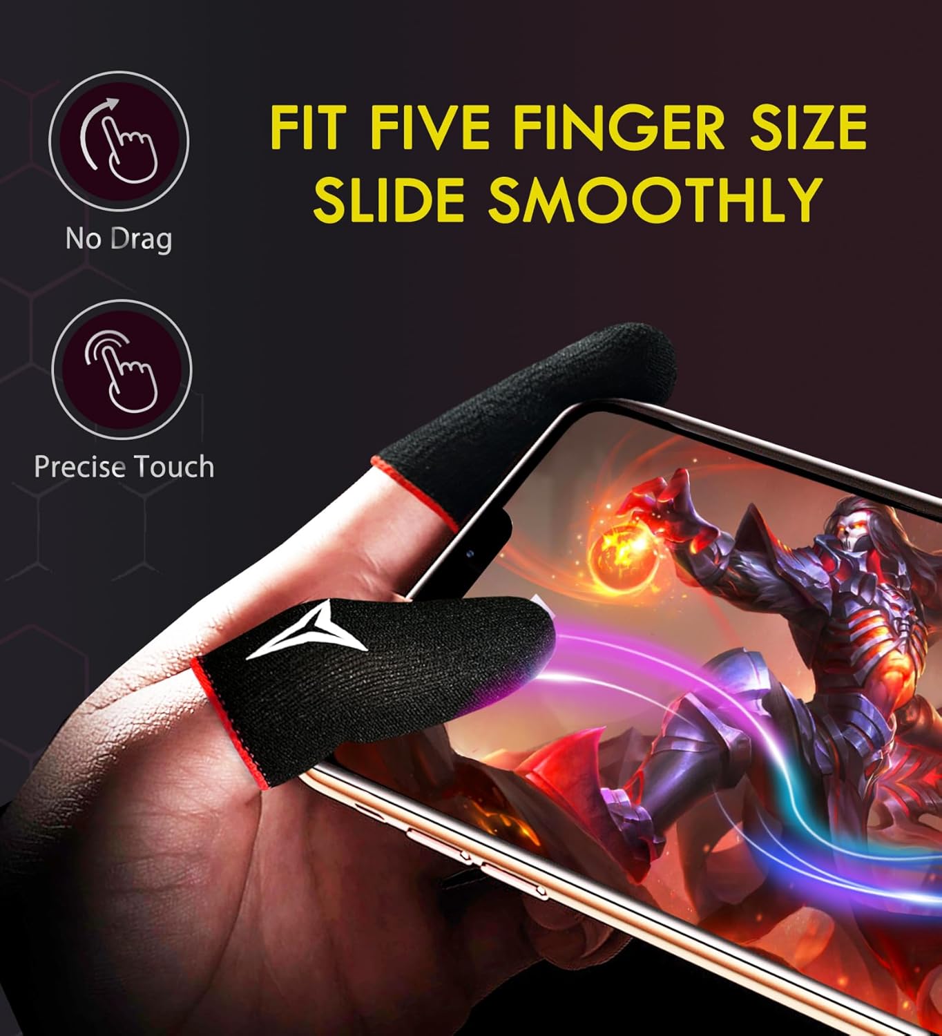 Professional Mobile Gaming Finger Sleeves with a Slide Box,No More Slipping,Longer Size for 5 Fingers, High Sensitivity,Anti-Sweat,Anti-Slip Finger Gaming Gloves Fits All Touchscreen Devices,6 Pack