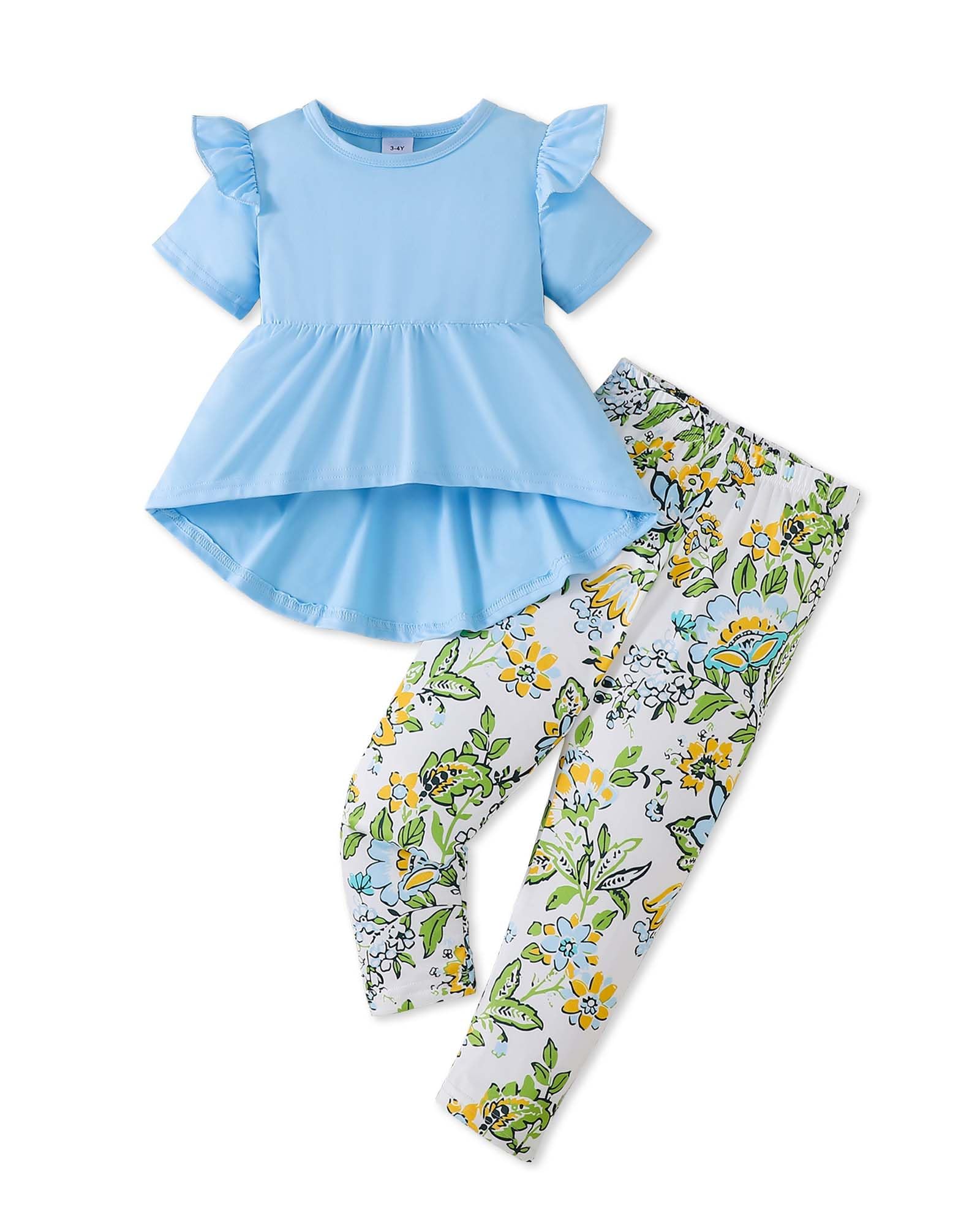 Doresbebe Toddler Girl Clothes Kid Fall Outfit Ruffle Sleeve Shirt Top Floral Pants Winter Clothing Set