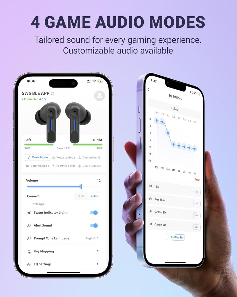 Middle Rabbit SW4 Pro Gaming Earbuds with Mic Wireless, 2.4G Dongle + Bluetooth Dual Mode, 20ms Low Latency, Compatible with PS5, PS4, PlayStation, Desktop&Laptop PC, VR