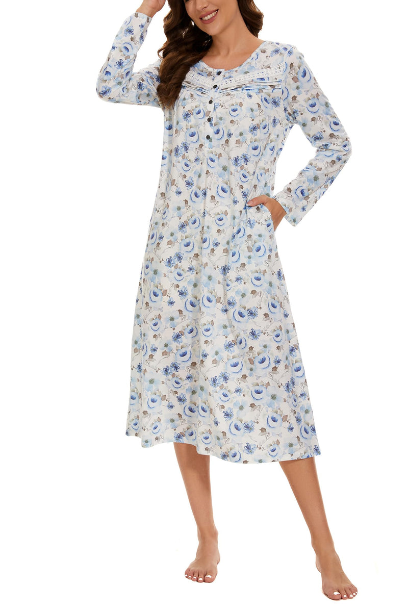 YOZLY Nightgowns for Women Soft Cotton Long Sleeve Night Gwon with Pockets-61