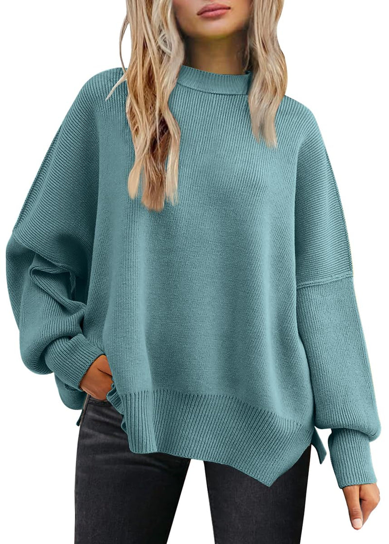 LILLUSORY Women's Oversized Batwing Sweaters 2025 Fall Outfits Trendy Crewneck Knit Side Slit Fashion Pullover Tops-56