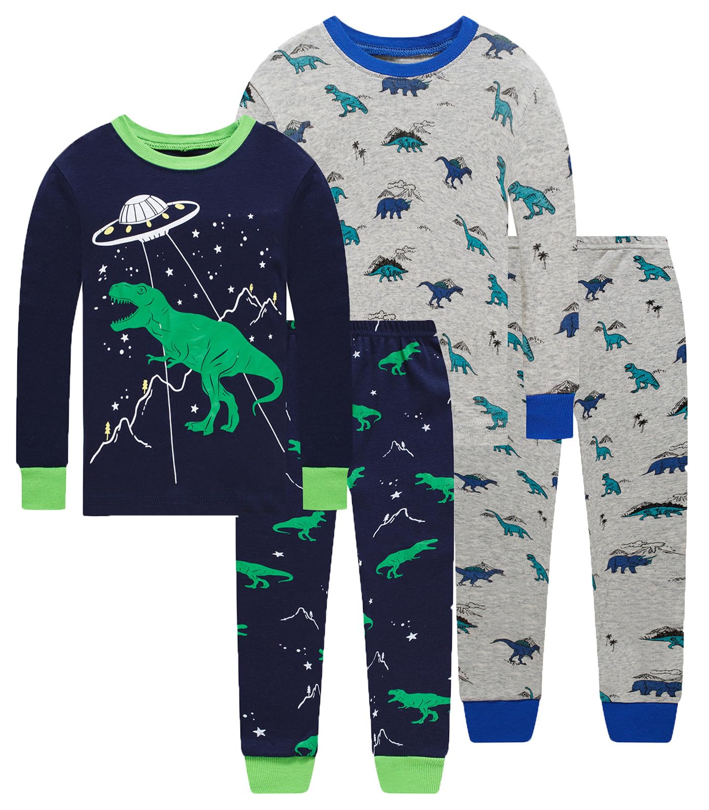 Little bety 4 Pieces Boys Pajamas Toddler Boys Long Sleeve Cotton Pjs Kids Sleepwear Sets 24Months-12Years