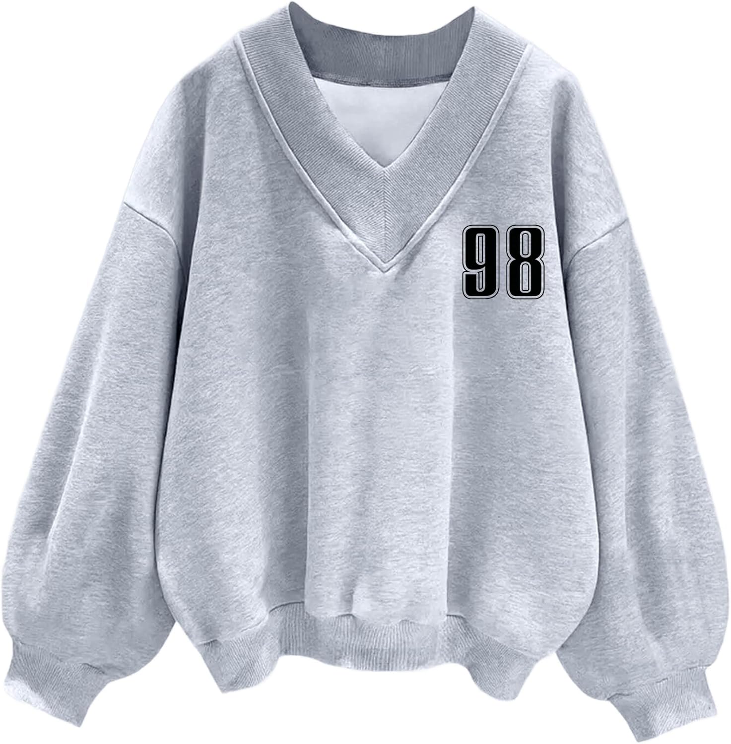 Hilinker Womens V Neck Oversized Sweatshirts Casual Drop Shoulder Long Sleeve Pullover Tops-22
