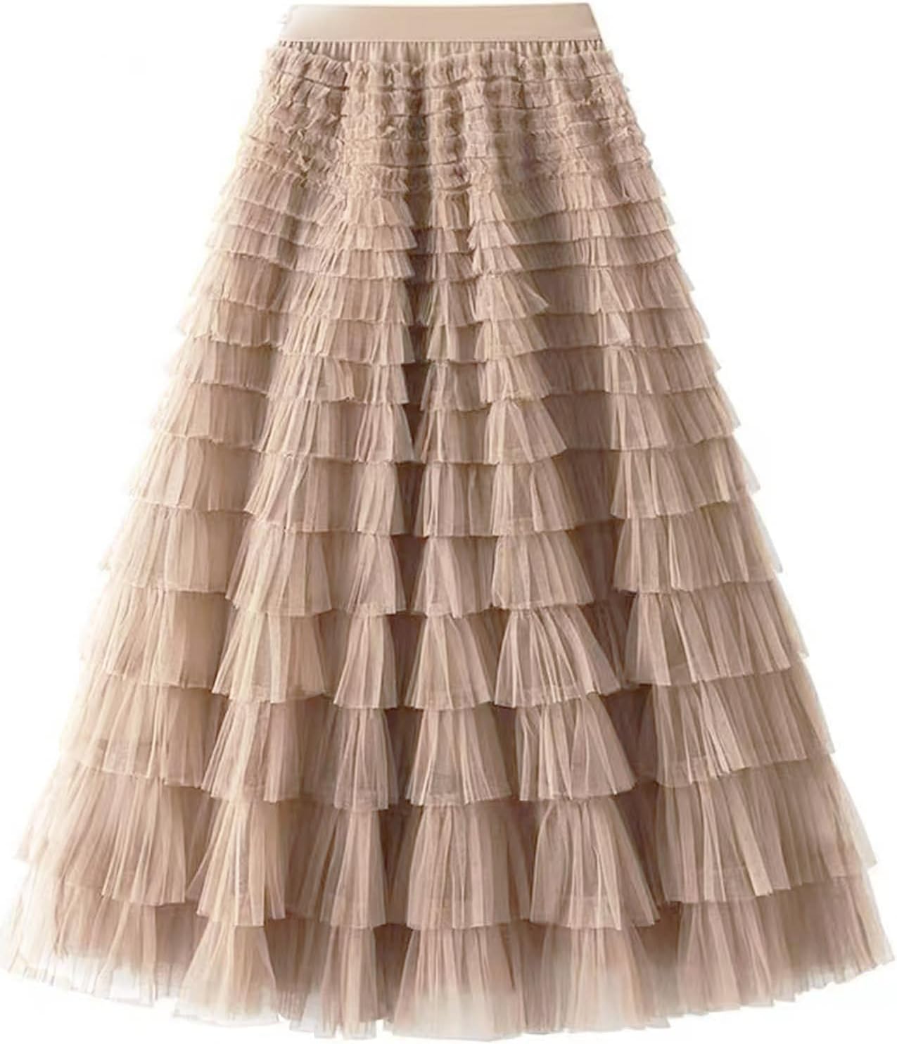 Flygo Women's Long Maxi Tulle Skirts A Line Ruffle High Waisted Tiered Layered Mesh Tutu Skirt Petticoat
