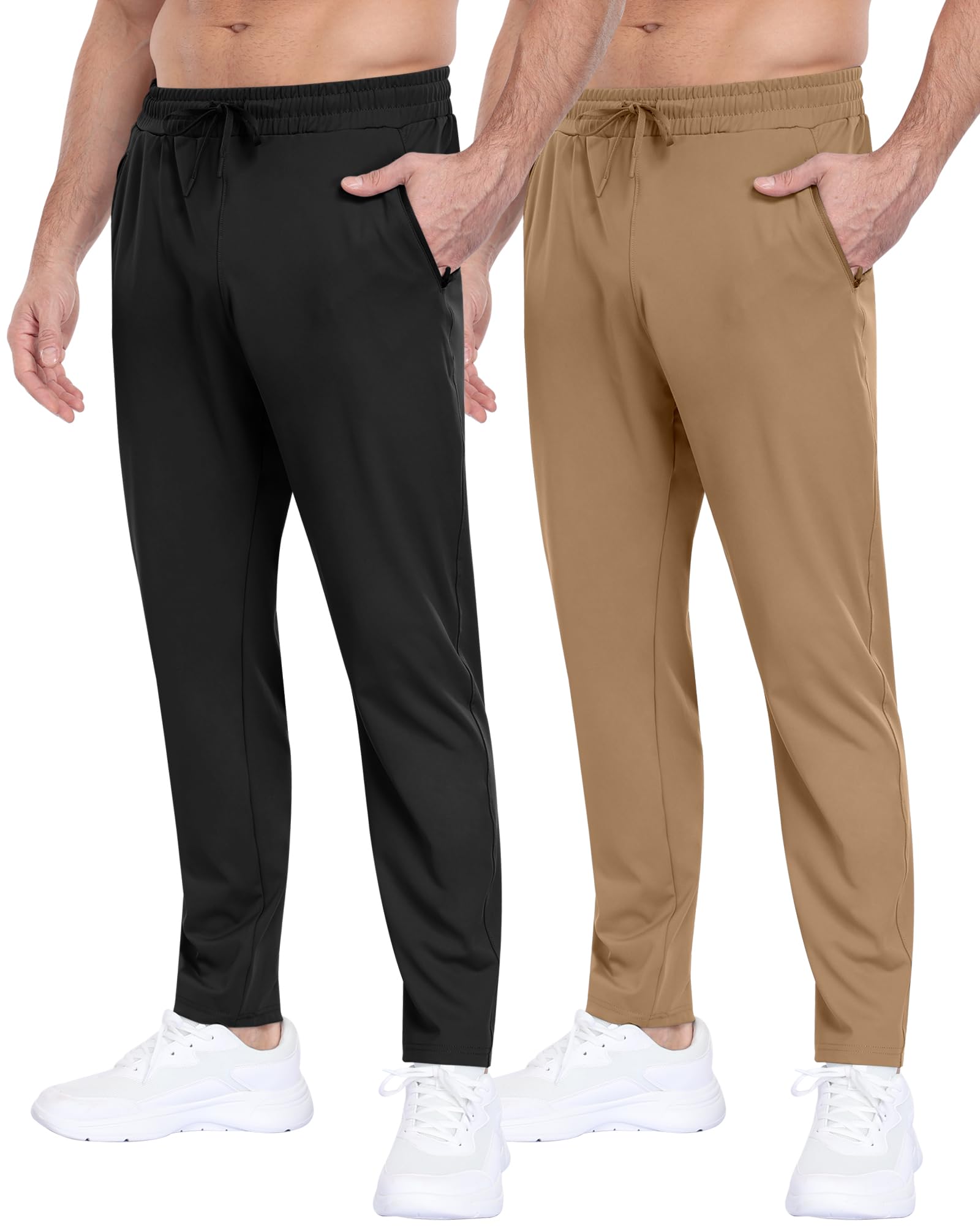 2 Pack Mens Fleece Lined Pants with Zipper Pockets,Winter Athletic Workout Warm Running Joggers Sweatpants for Men