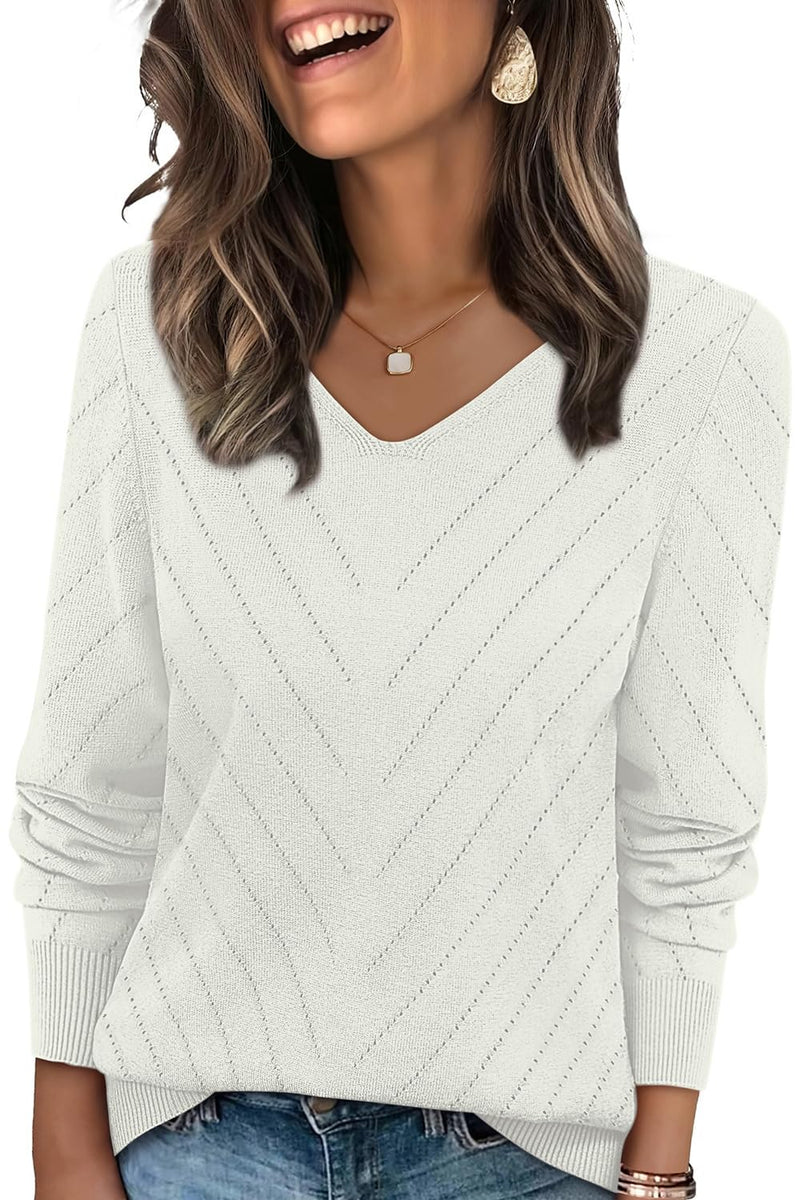 WIHOLL Sweaters for Women V Neck Casual Knit Long Sleeve Tops Lightweight Pullover Clothes Fall Fashion Outfits 2025-39