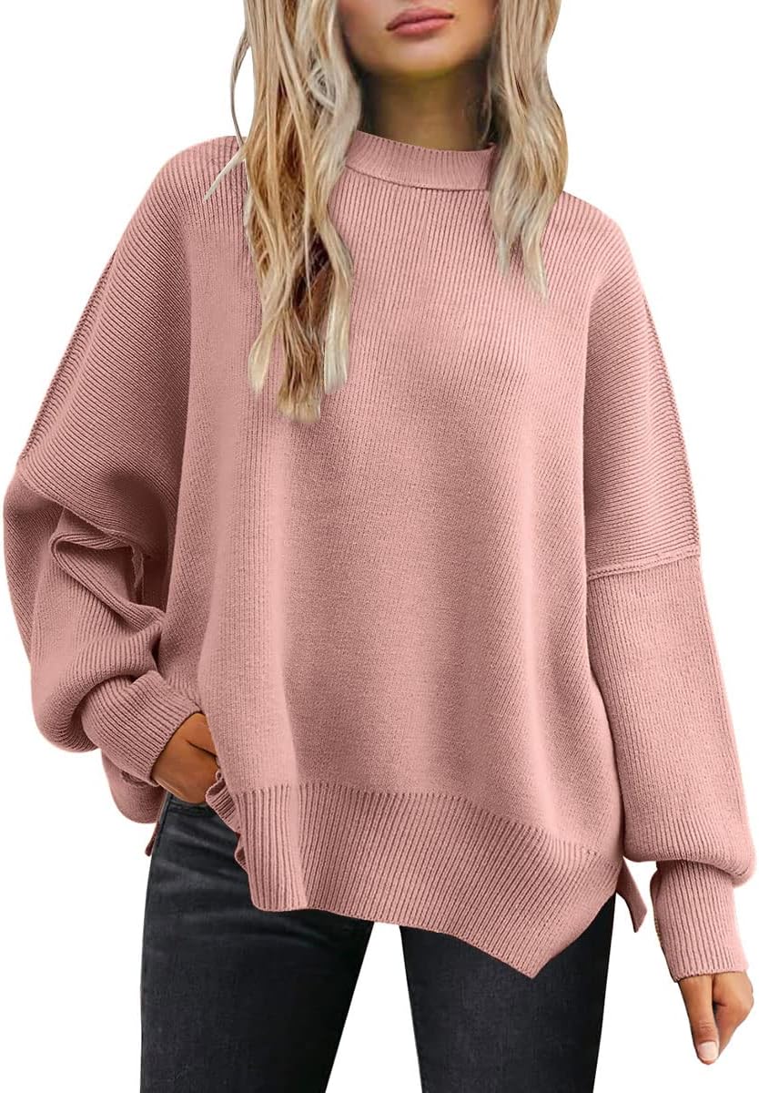 LILLUSORY Women's Oversized Batwing Sweaters 2025 Fall Outfits Trendy Crewneck Knit Side Slit Fashion Pullover Tops-13