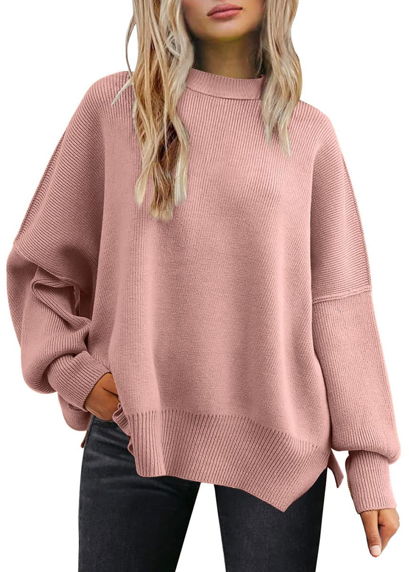 LILLUSORY Women's Oversized Batwing Sweaters 2025 Fall Outfits Trendy Crewneck Knit Side Slit Fashion Pullover Tops-25