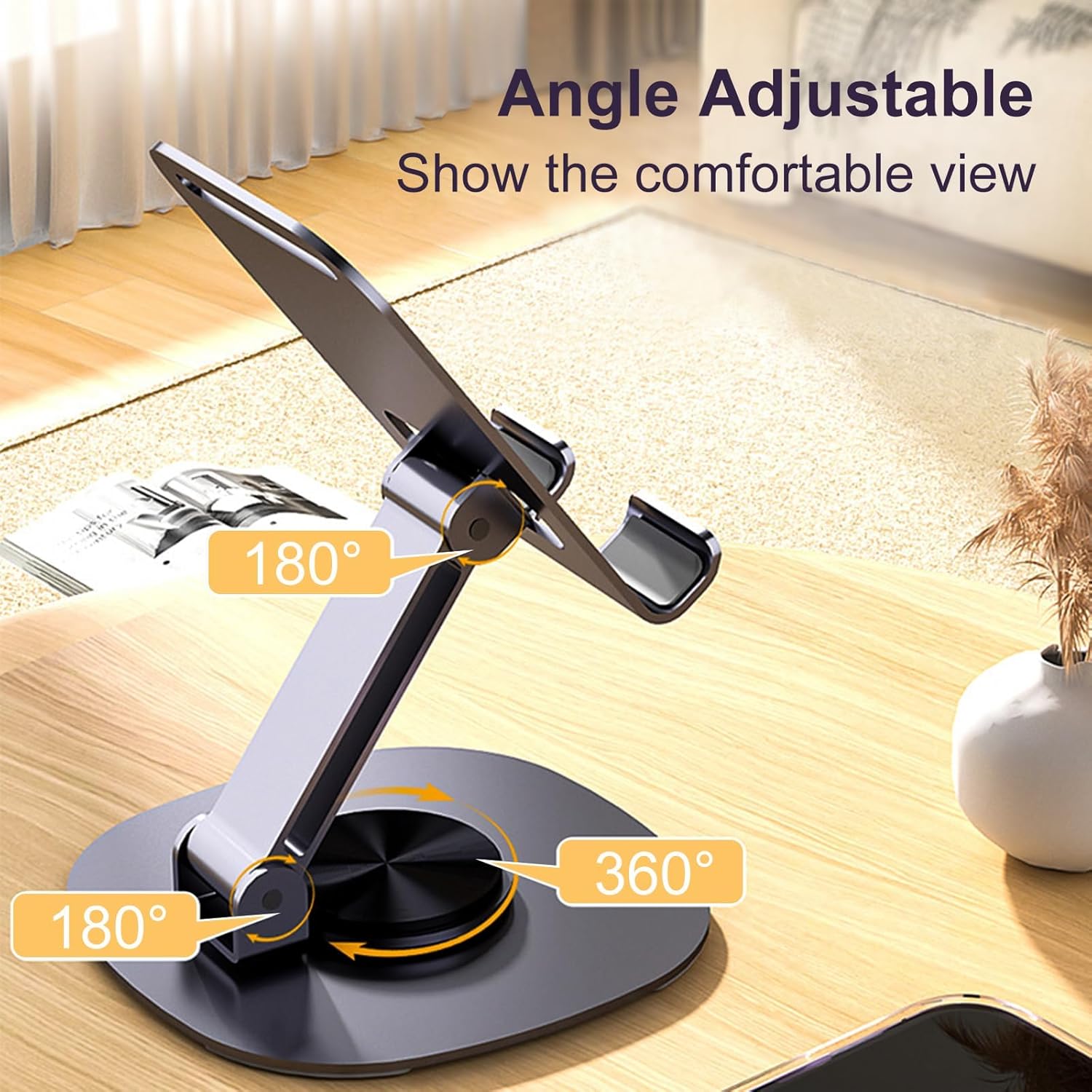 360°Rotating Phone Holder for Desk, Portable & Foldable Cell Phone Stand for Office & Kitchen, Adjustable Tablet Stand for All Mobile Phones, iPhone, iPad, Nintendo Switch (Metal Purple)