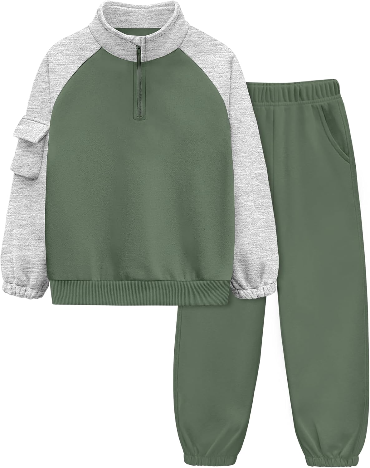 ADIRUN Boys Clothes Quarter Zip Long Sleeve with Pocket Sweatshirt Pants 2Pcs Color Block Fall Winter Outfits Set 6-12T